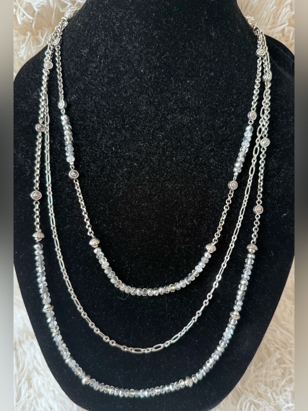 Brighton Silver-Tone Multi-Strand Glass Beaded Necklace Jewelry Long Stations